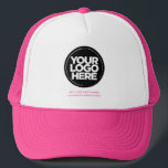 Casquette Rose | Logo personnalisé et baseball de texte<br><div class="desc">Créez votre propre chapeau de camion rose mignon d'entreprise! Notre modèle moderne et élégant est disponible dans une variété de couleurs, offrant des options de personnalisation complètes pour présenter votre logo d'entreprise, photo ou image choisie. Améliorez la personnalisation en ajoutant votre nom, slogan ou nom d'entreprise, poignée Instagram promotionnelle ou...</div>