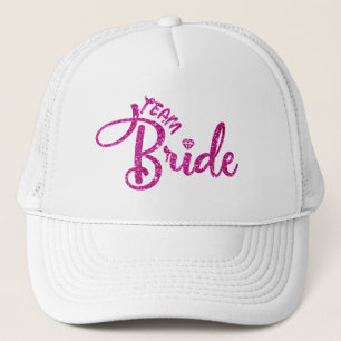 Casquette Rose Magenta Paillettes Mariage Blanc Équipe Marié