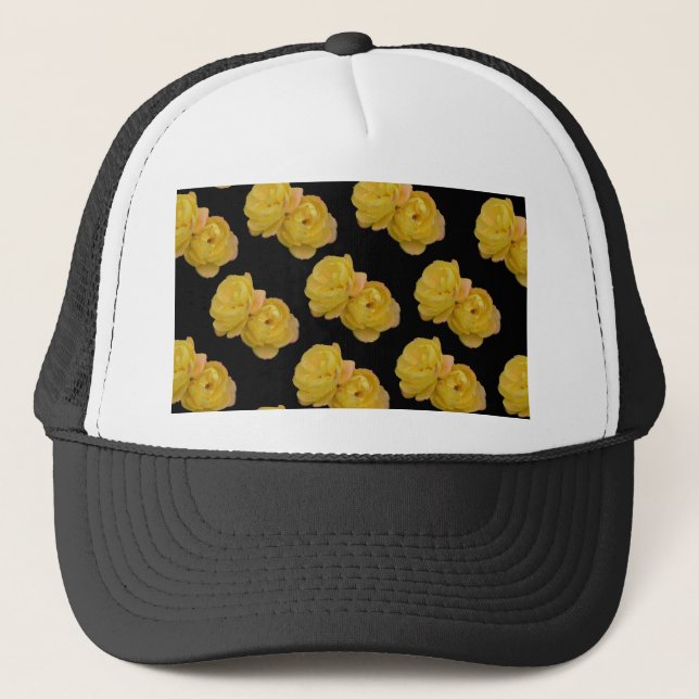 Casquette Roses Jaunes Sur Noir,_ (Devant)