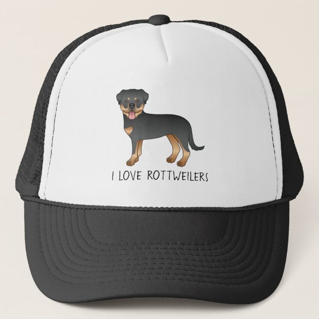 Casquette Rottweiler noir et feu - J'aime les Rottweilers (Devant)