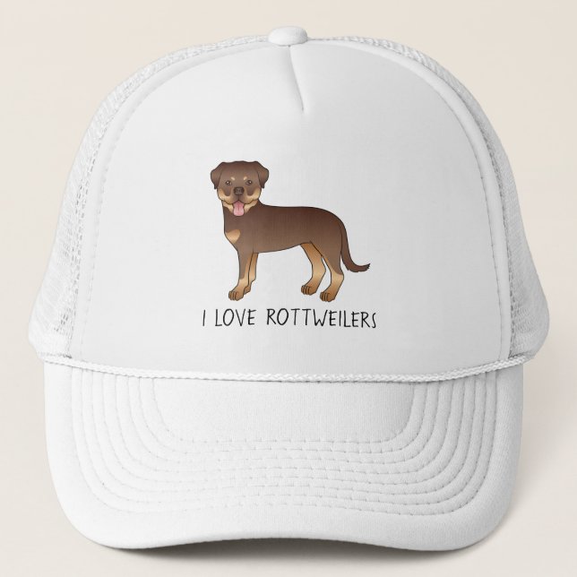 Casquette Rottweiler Rouge Et Brun - J'Aime Les Rottweilers (Devant)