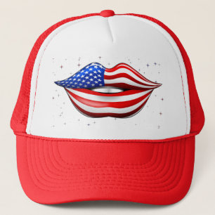 Casquette Rouge à lèvres de drapeau des Etats-Unis sur le