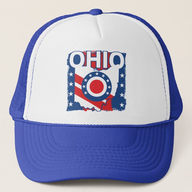 Casquette Rouge blanc et bleu Patriotique Grunge Ohio (Devant)