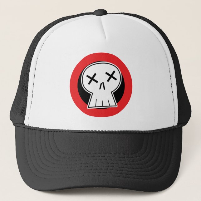 Casquette rouge de camionneur de cible de crâne (Devant)