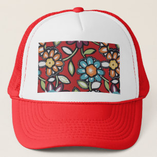 casquette rouge de flower power