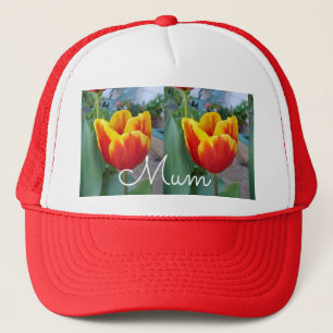 Casquette Rouge et jaune Tulipe florale Jardin Photo maman