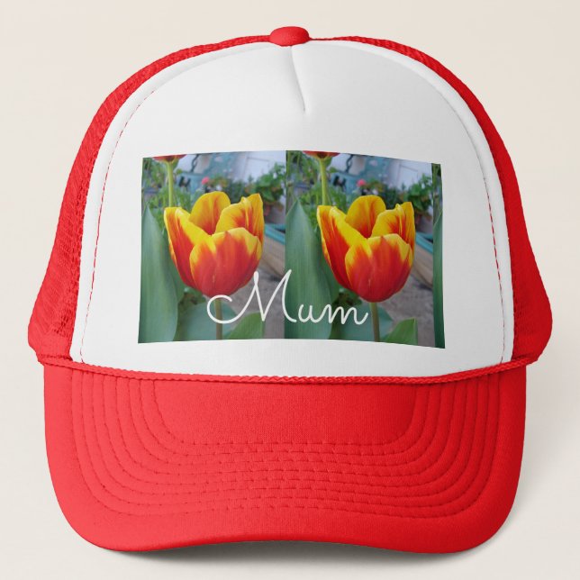 Casquette Rouge et jaune Tulipe florale Jardin Photo maman (Devant)