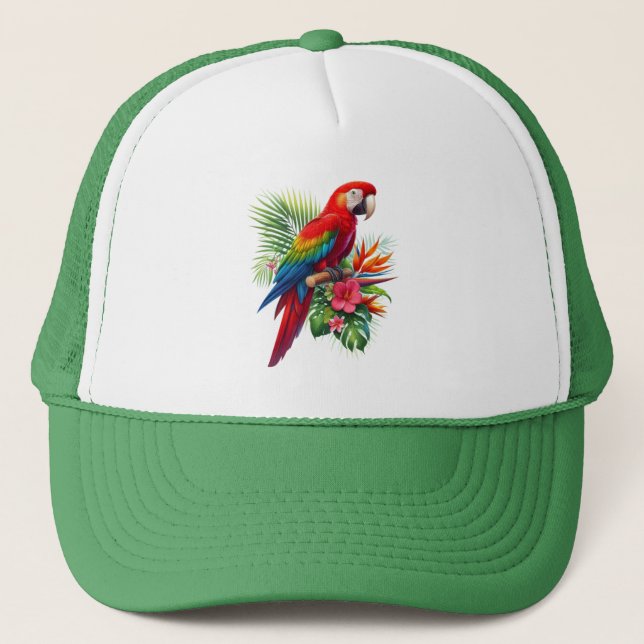 Casquette Rouge macaw tropical floral (Devant)