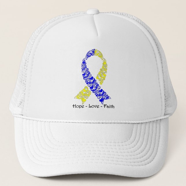 Casquette Ruban de sensibilisation à l'espoir bleu et jaune (Devant)