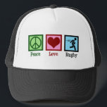Casquette Rugby Peace Love<br><div class="desc">Peace Love Rugby. Un cadeau d'équipe de sport de rugby cool pour un joueur avec une ligue de football ou une union.</div>