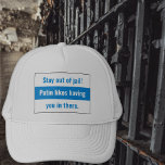 Casquette Russie - Restez Hors De Prison - Anglais - Bleu Bl<br><div class="desc">Beaucoup dans le mouvement pro-démocratie russe ont adopté le drapeau "blanc blanc blanc blanc" pour montrer leur opposition à la dictature. Certains membres du mouvement d'opposition croient à tort que si vous allez en prison et souffrez assez aux mains des oppresseurs, ils disparaîtront par magie. Le message sur ce casquette...</div>