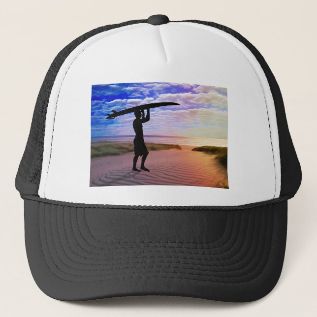 Casquette Sable et nuages de surfer de coucher du soleil (Devant)