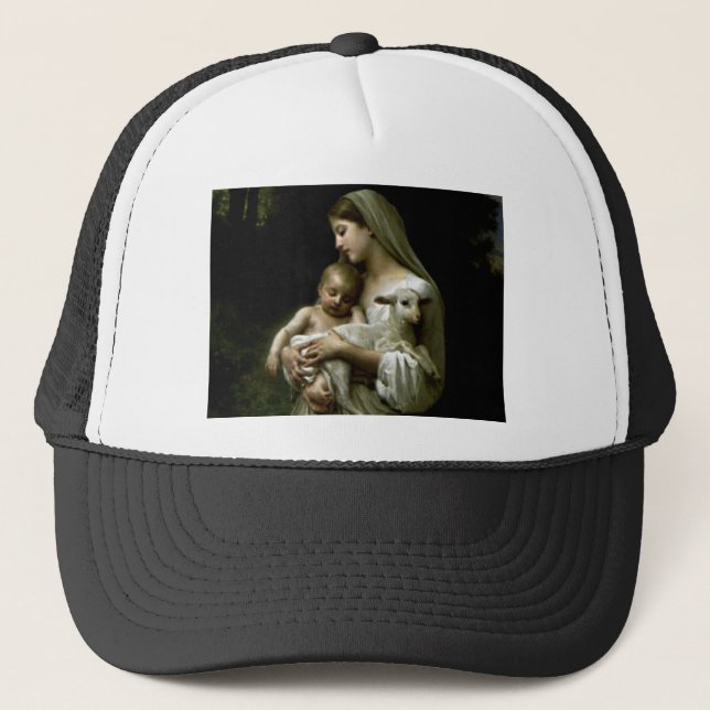 Casquette Sainte Vierge Marie tenant l'enfant Jésus et l'agn (Devant)