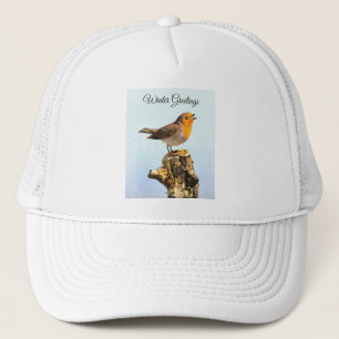 Casquette Salutations d'hiver. Rouge-gorge chantant
