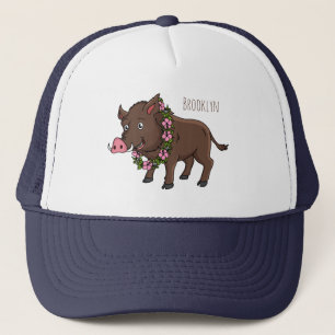 Casquette Sanglier de dessin animé mignon et fleurs 