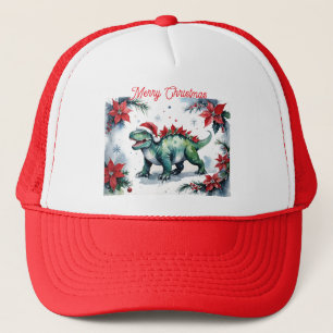 Casquette Santa Stégosaure Dinosaure & Poinsettias de Noël