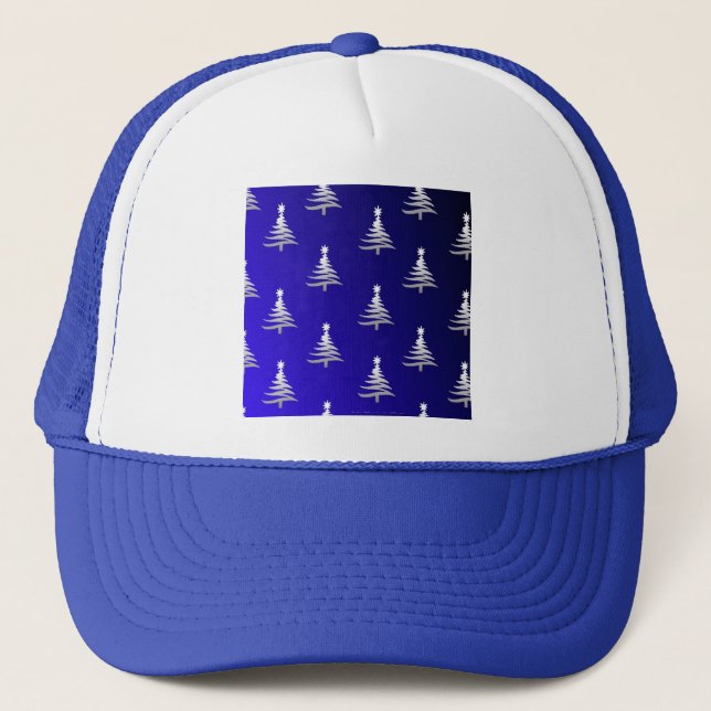 Casquette Sapins de Noël Argent sur Bleu Cobalt (Devant)