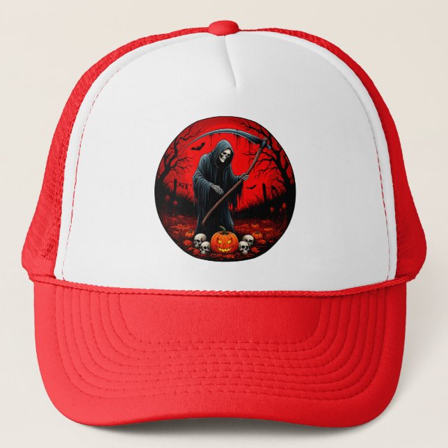Casquette Scène de la Faucheuse avec Fond Rouge (Devant)