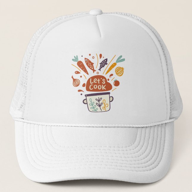Casquette Scène Whimsical Kitchen avec "Let’s Cook" Texte - (Devant)