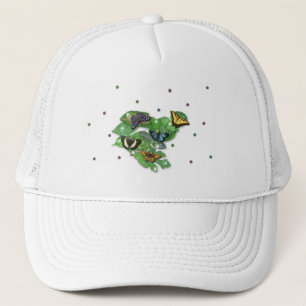 Casquette Schmetterlinge mit Blätter, Regentropfen, Perlen