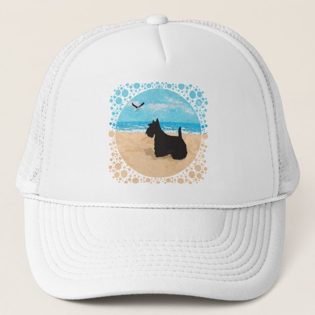 Casquette Scottie à la plage avec mouette (Devant)