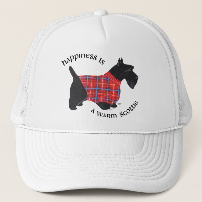 Casquette Scottie en pull à carreaux rouge et bleu (Devant)