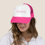 Casquette Script Add Your Name Elegant Pink Girls Modern<br><div class="desc">Personalized Initial Letter Name For Him For Her Template Elegant Trendy Pink And White Trucker Hat.</div>
