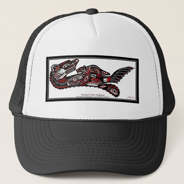 Casquette SEA OTTER & BABY (Haida Styled) Gamme de cadeaux (Devant)