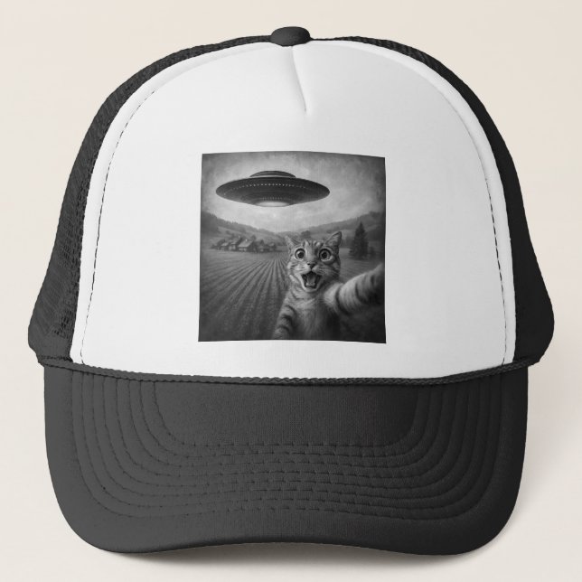 Casquette Selfie De Chat Avec Alien UFO Drôle Cadeaux De Cha (Devant)