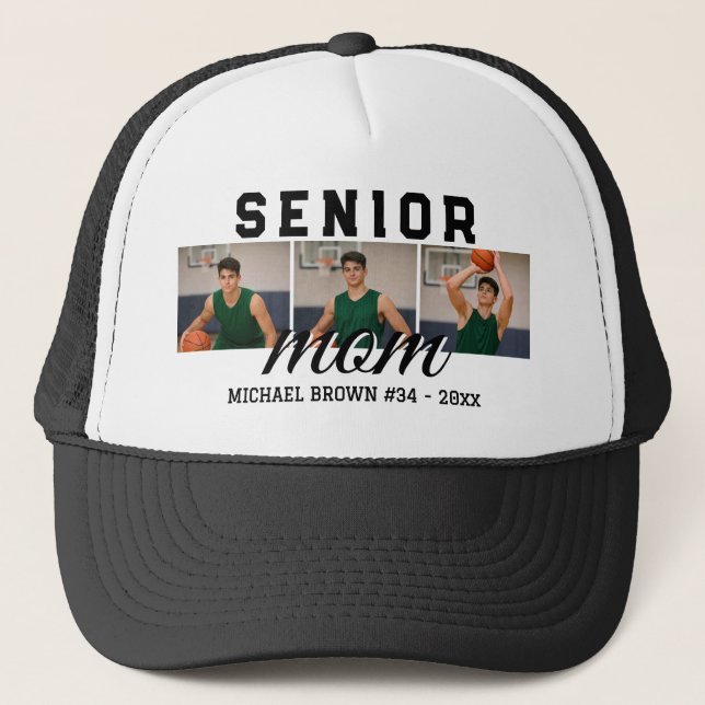 Casquette Senior Mom Custom 3 Photo Collage Basketball (Devant)