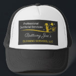Casquette Service de nettoyage professionnel/entretien ménag<br><div class="desc">Augmentez la publicité avec ces chapeaux de camionneur professionnel (modèle) à double face pour le ménage, le ménage ou le concierge (concierge) petite entreprise. Ces casquettes sont conçus avec du texte blanc et or et une couleur parties scintillant or (faux). Customisez les casquettes en ajoutant ou en supprimant des éléments...</div>