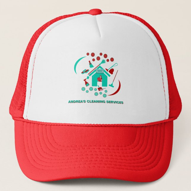 Casquette Service de nettoyage rouge et Turquoise Logo profe (Devant)
