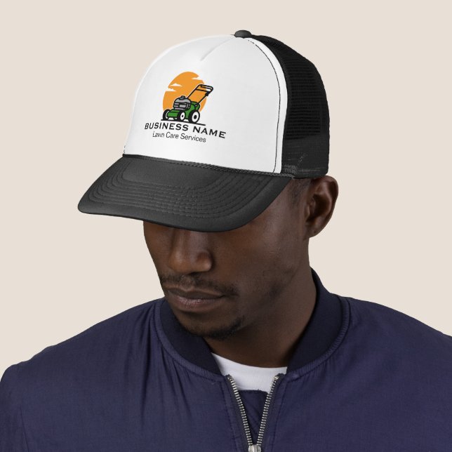 Casquette Service de tonte de pelouse Orange Green (En situation)