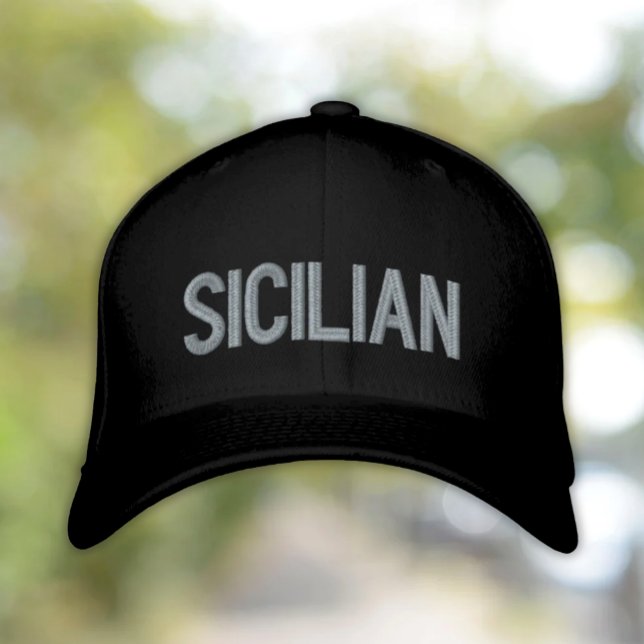 Casquette sicilienne noire brodée (Sicilian Embroidery on Black Baseball Cap for heritage gift for her, gift for him)