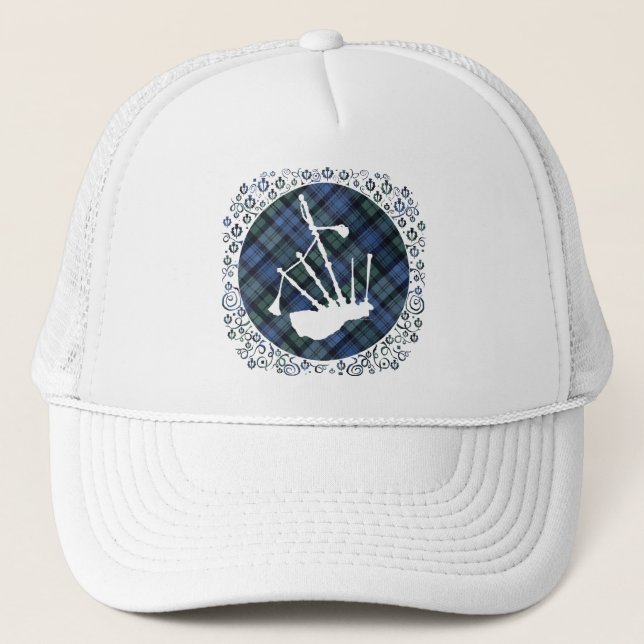 Casquette Silhouette de cornemuse sur tartan (Devant)
