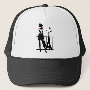 Casquette Silhouette rouge et noire de la femme rétro avec