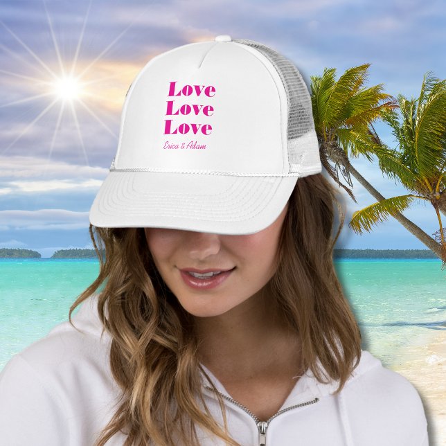 Casquette Simple Blanc Nettoyer 3 x Amour | Hot Pink (Créateur téléchargé)