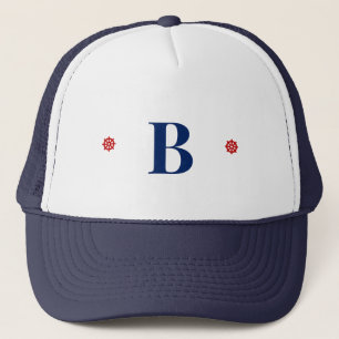 Casquette Simple Monogramme Initiale Thème Marin Rouge Bâton