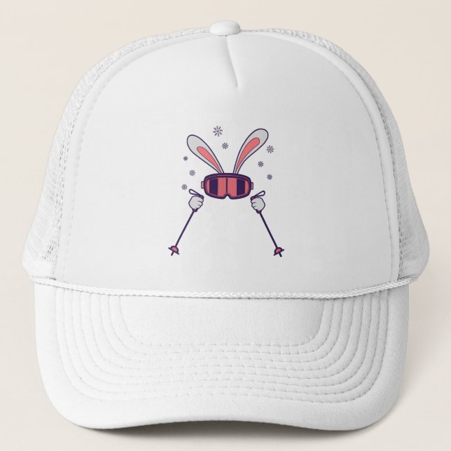 Casquette Ski Rabbit avec bâtons de ski et lunettes de ski (Devant)