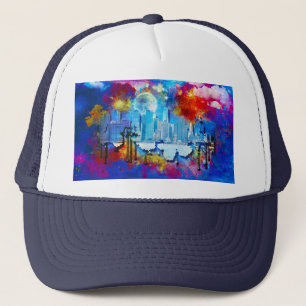 Casquette SlipperyJoe NYC graffiti lune entourée de tourbill