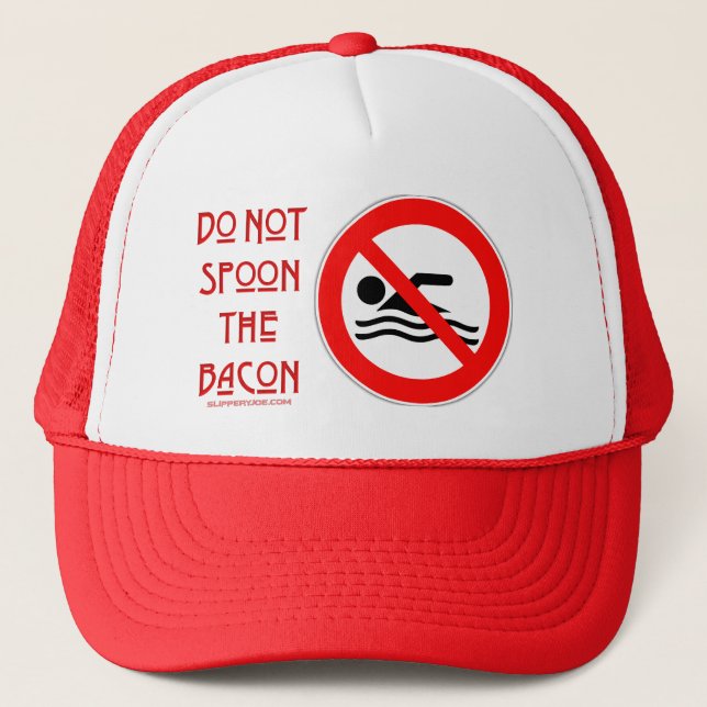 Casquette SlipperyJoe's Do Not Spoon Bacon rouge avertisseme (Devant)