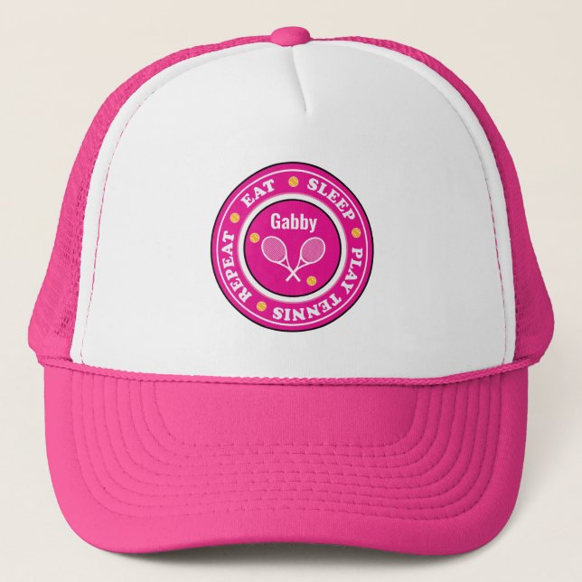 Casquette slogan de tennis rose cool avec nom personnalisé r (Devant)
