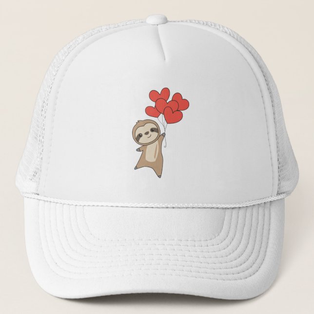 Casquette Sloth For Valentine's Day Cute Animals With Hearts (Devant)