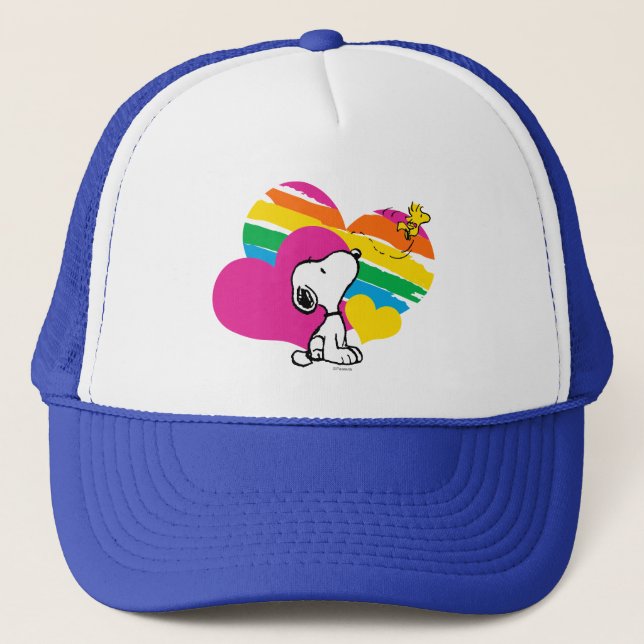 Casquette Snoopy et Woodstock | Coeurs arc-en-ciel (Devant)