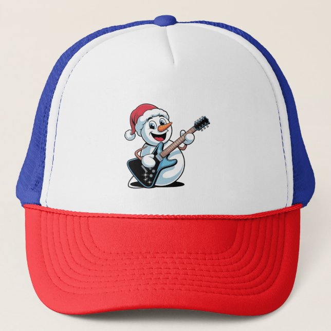 Casquette Snowman Jouer Guitare électrique Père Noël Noël (Devant)