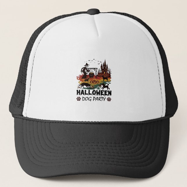 Casquette Soirée de chien d'Halloween Sorcières Chiens Citro (Devant)