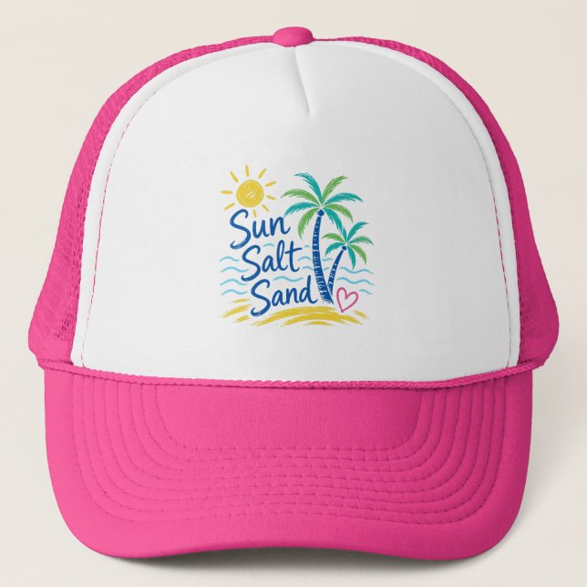 Casquette Soleil Sel Sable – Palmier de Plage Tropical Été  (Devant)