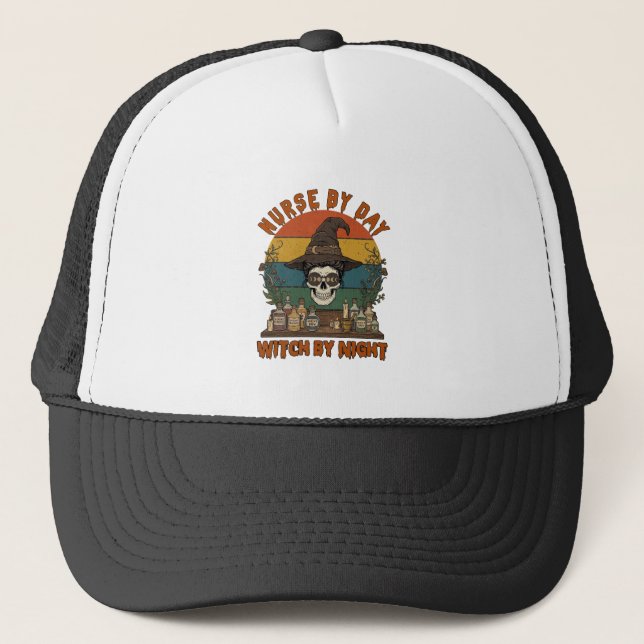 Casquette Sorcière de jour de nuit d'infirmière Halloween Cr (Devant)