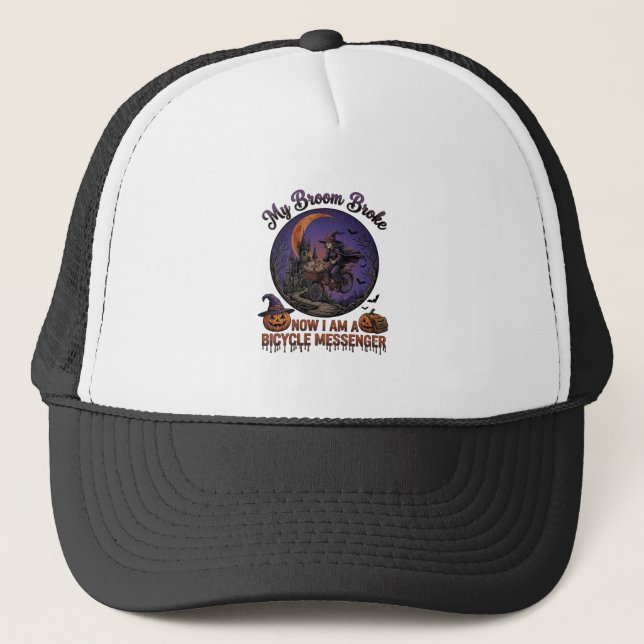 Casquette Sorcière de messager de vélo cassé balai Halloween (Devant)