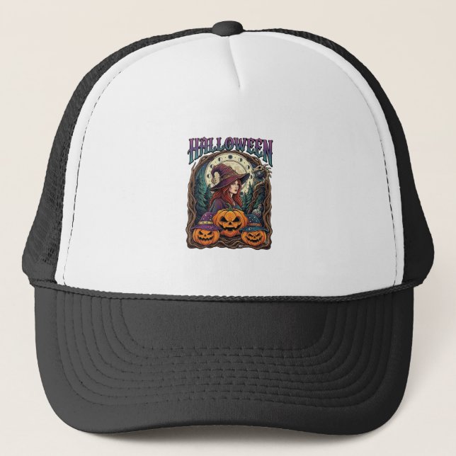 Casquette Sorcière d'Halloween Citrouilles Phases de la Lune (Devant)